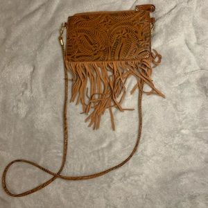 Fringe faux leather cross body